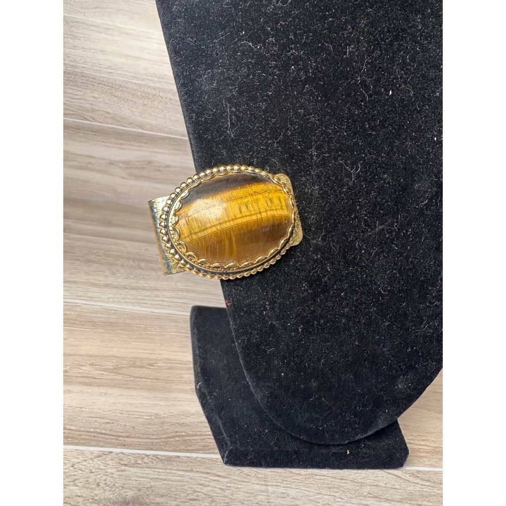 Unbranded Money Clip Mens OS Brown Excellent Tigers Eye Gold Tone Western Retro
